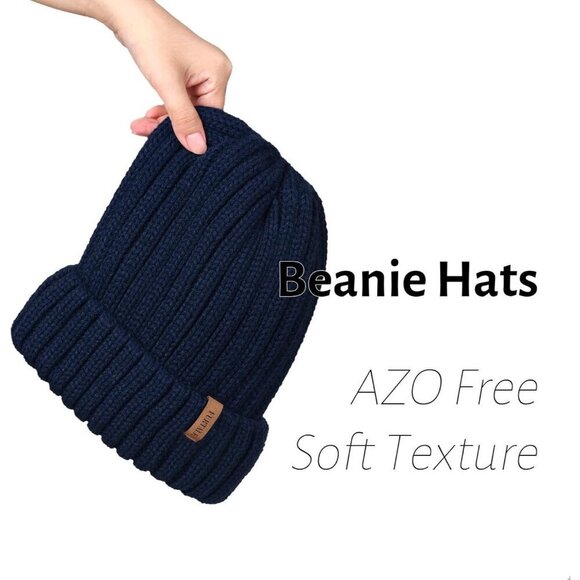 Women’s Navy Blue Winter Fleece-Lined Chunky Knit Beanie Snow Hat Cap